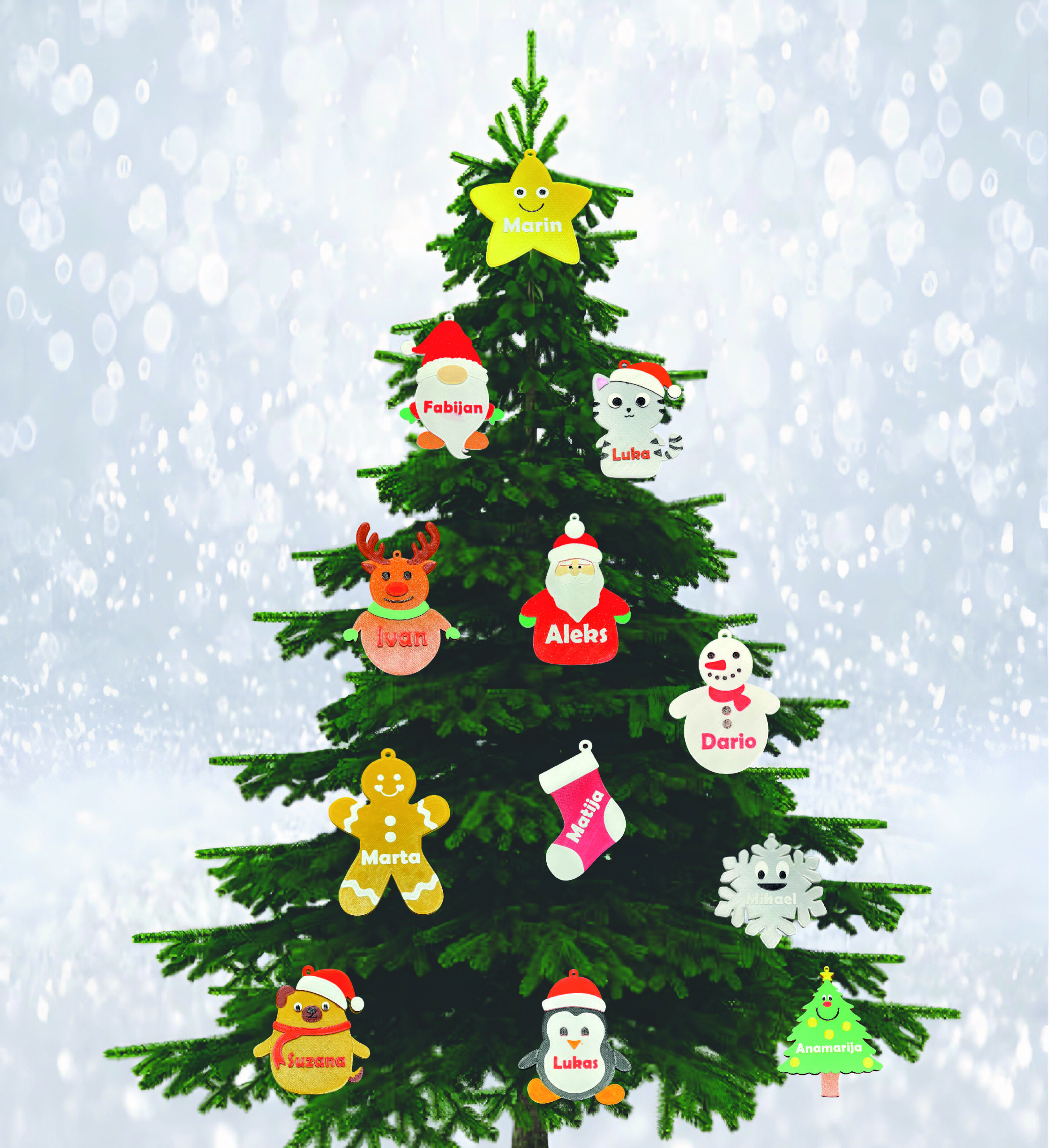 PERSONALIZIRANI UKRASI ZA BOR - BOŽIĆNI LIKOVI S IMENOM - Slika 25