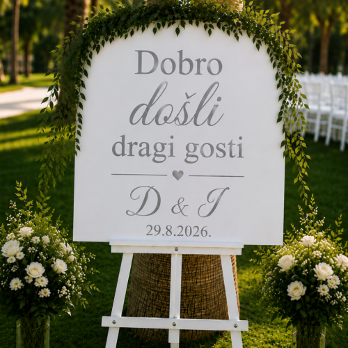 PERSONALIZIRANA NALJEPNICA DOBRO DOŠLI DRAGI GOSTI – INICIJALI I DATUM